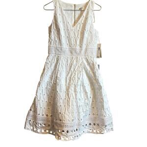 Eliza J Eyelet Fit & Flare Dress ( Size 6) White